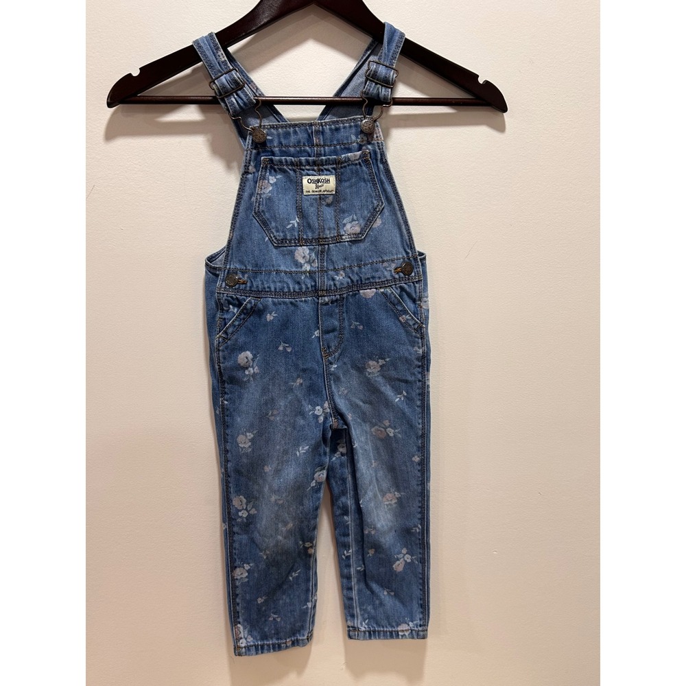 OshKosh Bgosh Girls 3T Floral Denim Overalls Blue Cotton  Vintage Style
